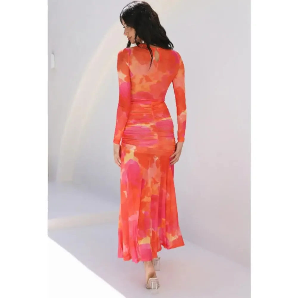 RUNAWAY THE LABEL Olivia Maxi Dress Orange Floral - Picture 3 of 14